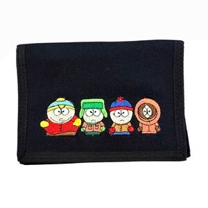 Vintage SOUTH PARK Comedy Central 90s Cartoon Embroidered Black Trifold Wallet
